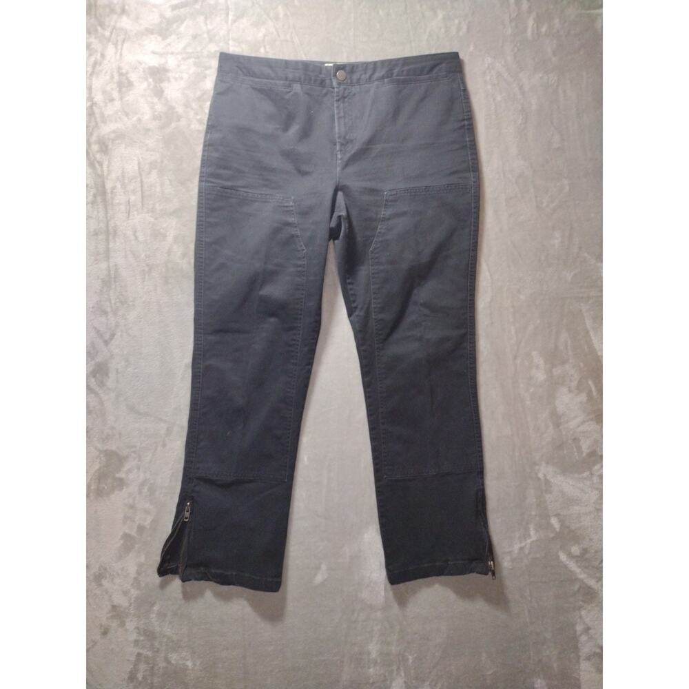 Tommy Hilfiger Womens 14P Straight Leg Zip Ankle Double Knee Black Utility Pants